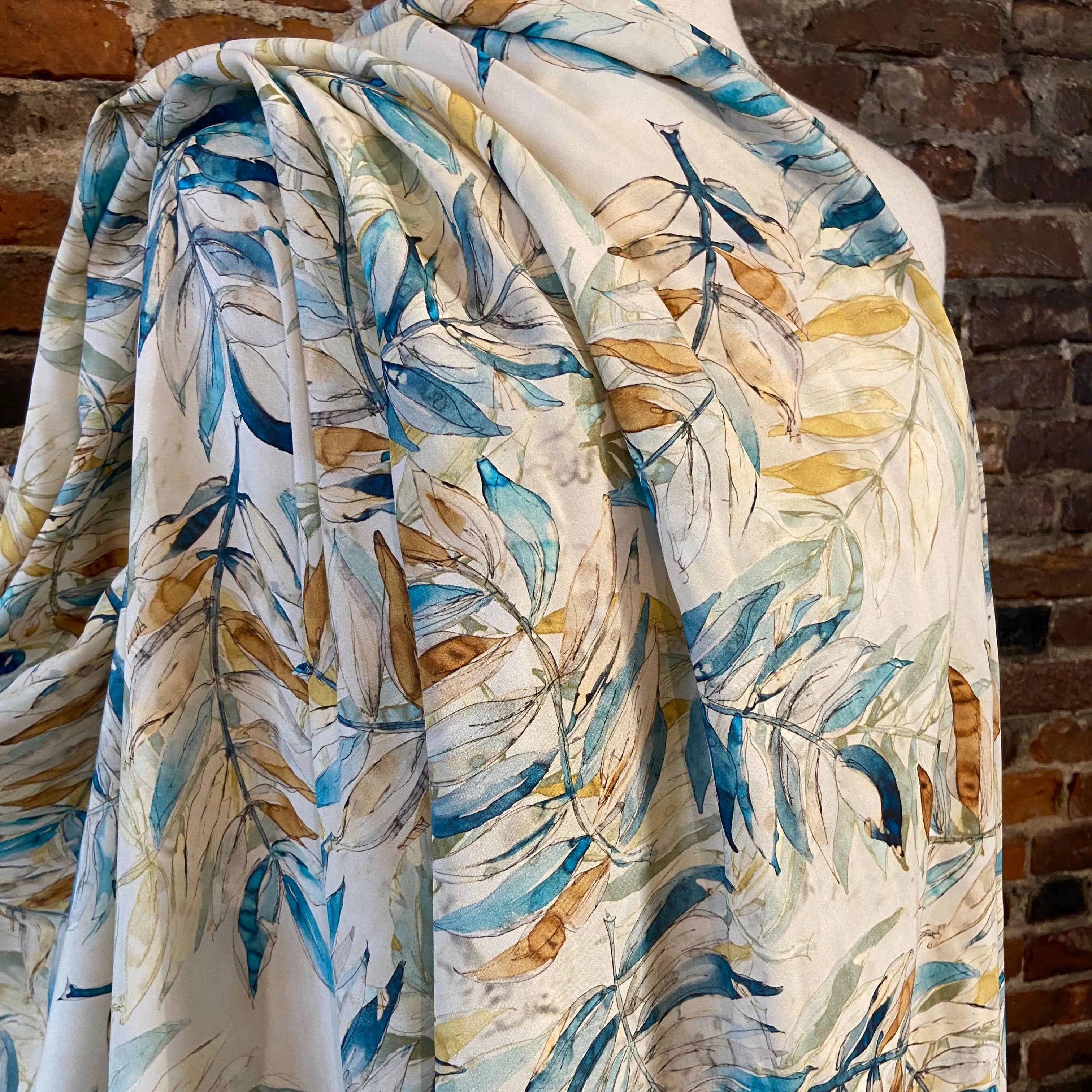 Painted Leaves on Warm Cream - Picasso Rayon Poplin