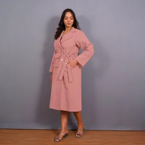 Pink Warm Cotton Flannel Midi Blazer Dress