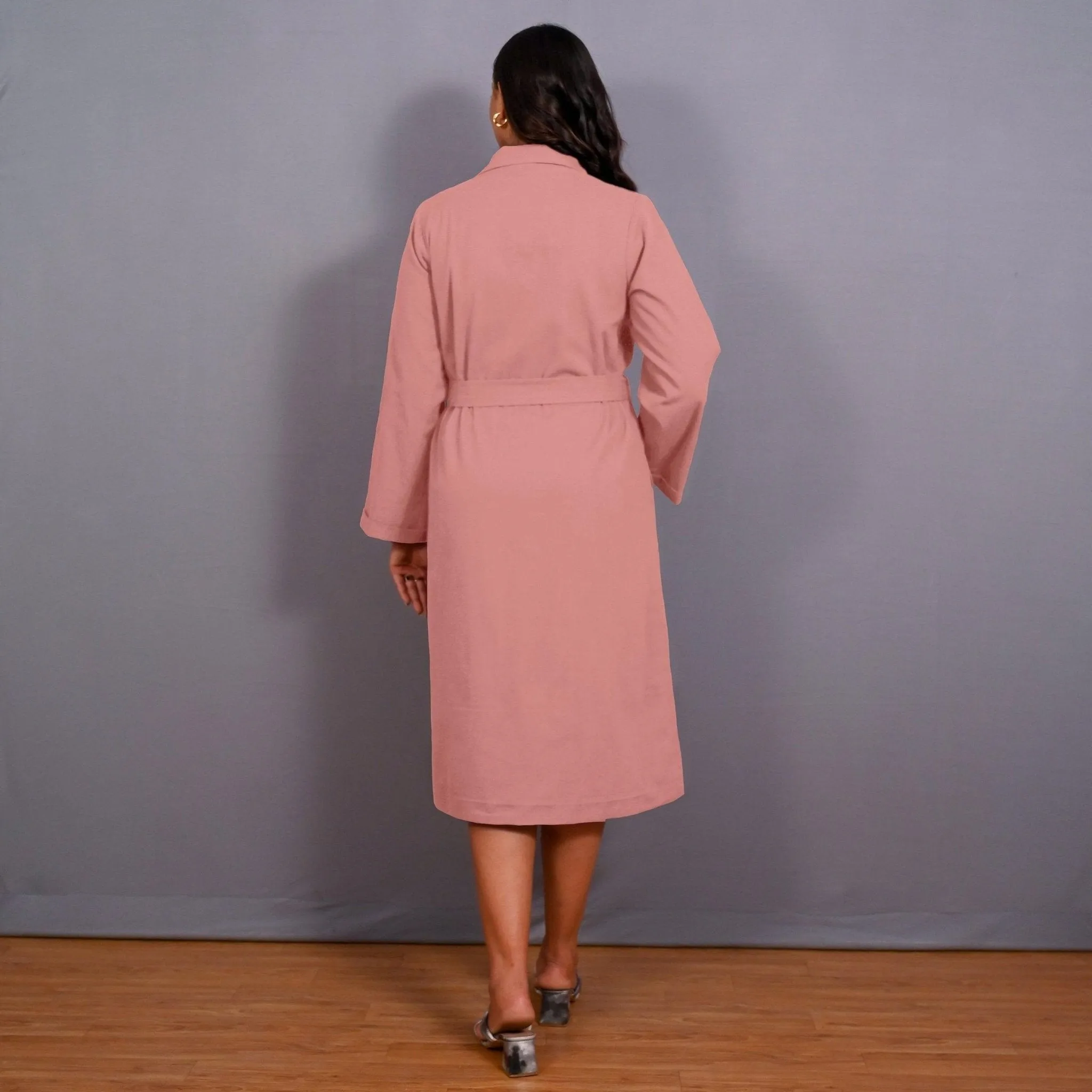 Pink Warm Cotton Flannel Midi Blazer Dress