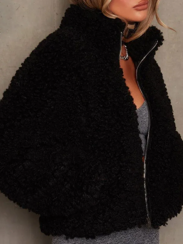 Plush Cardigan Cropped Fluffy Short Sherpa Wool Coats