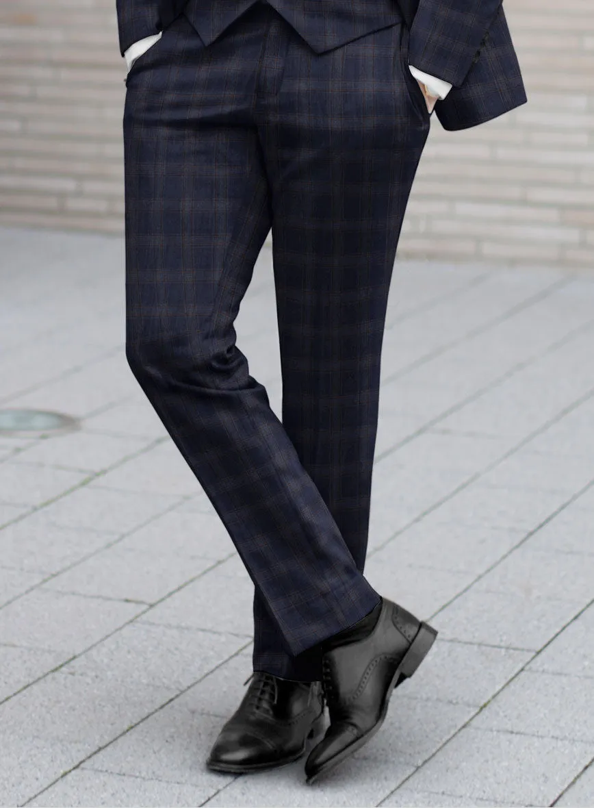 Reda Vidla Dark Blue Checks Wool Pants