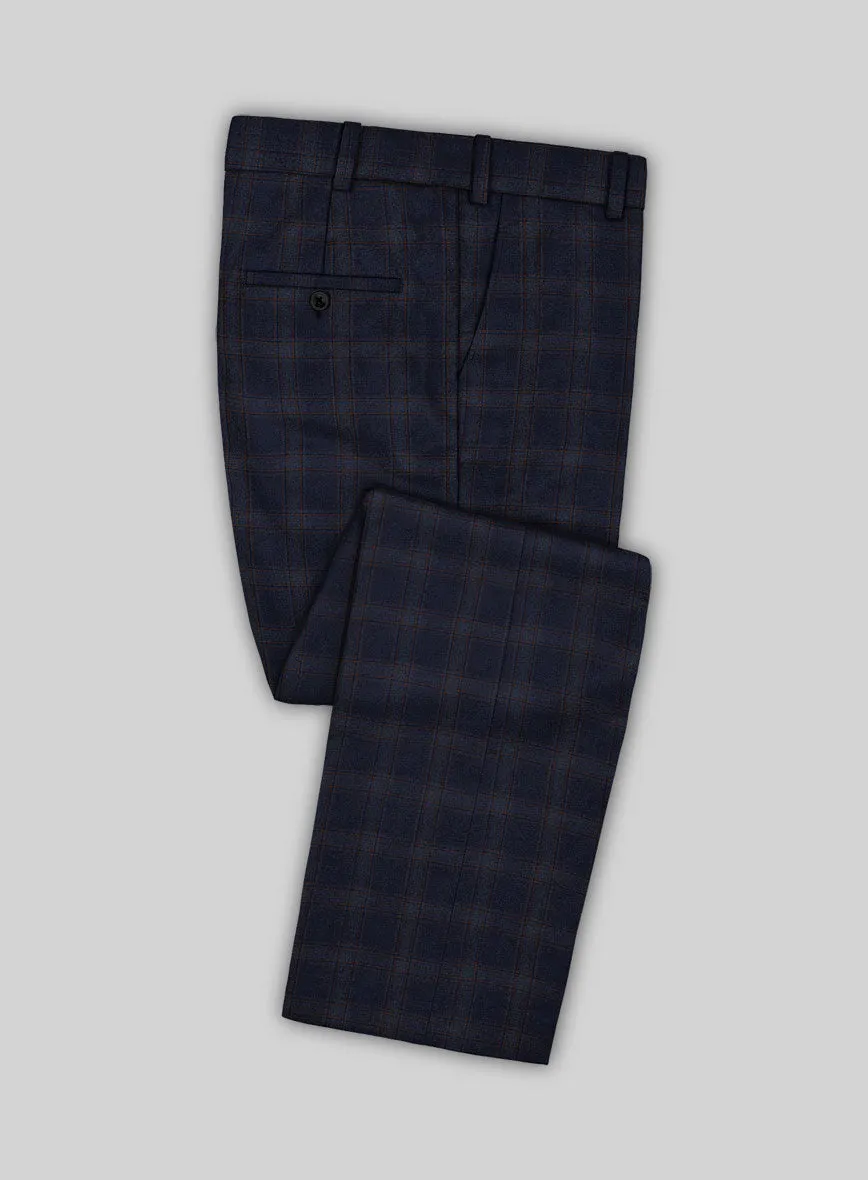 Reda Vidla Dark Blue Checks Wool Pants