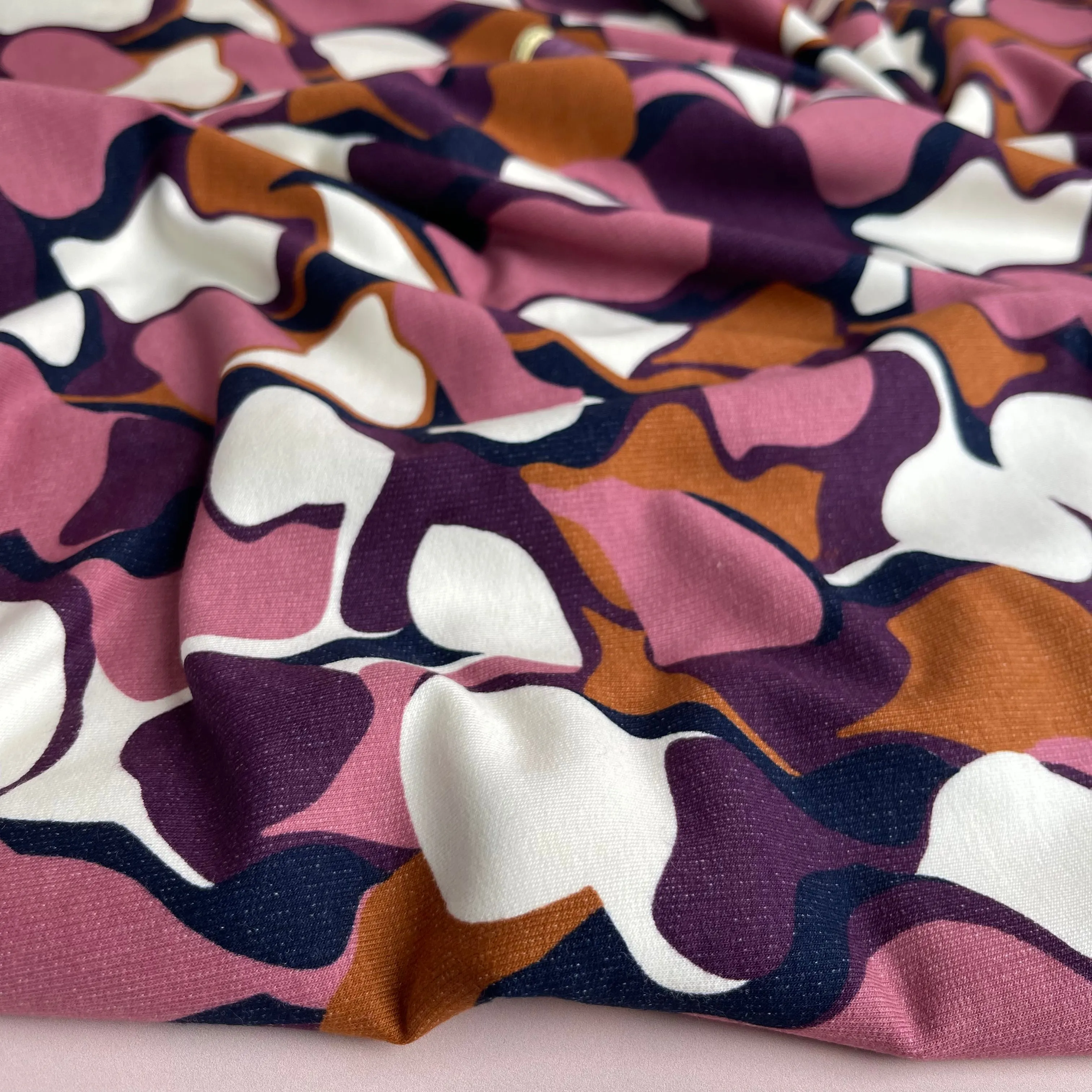 REMNANT 0.39 Metre - Abstract Shapes in Mauve Peach Soft Cotton Sweat-shirting Fabric