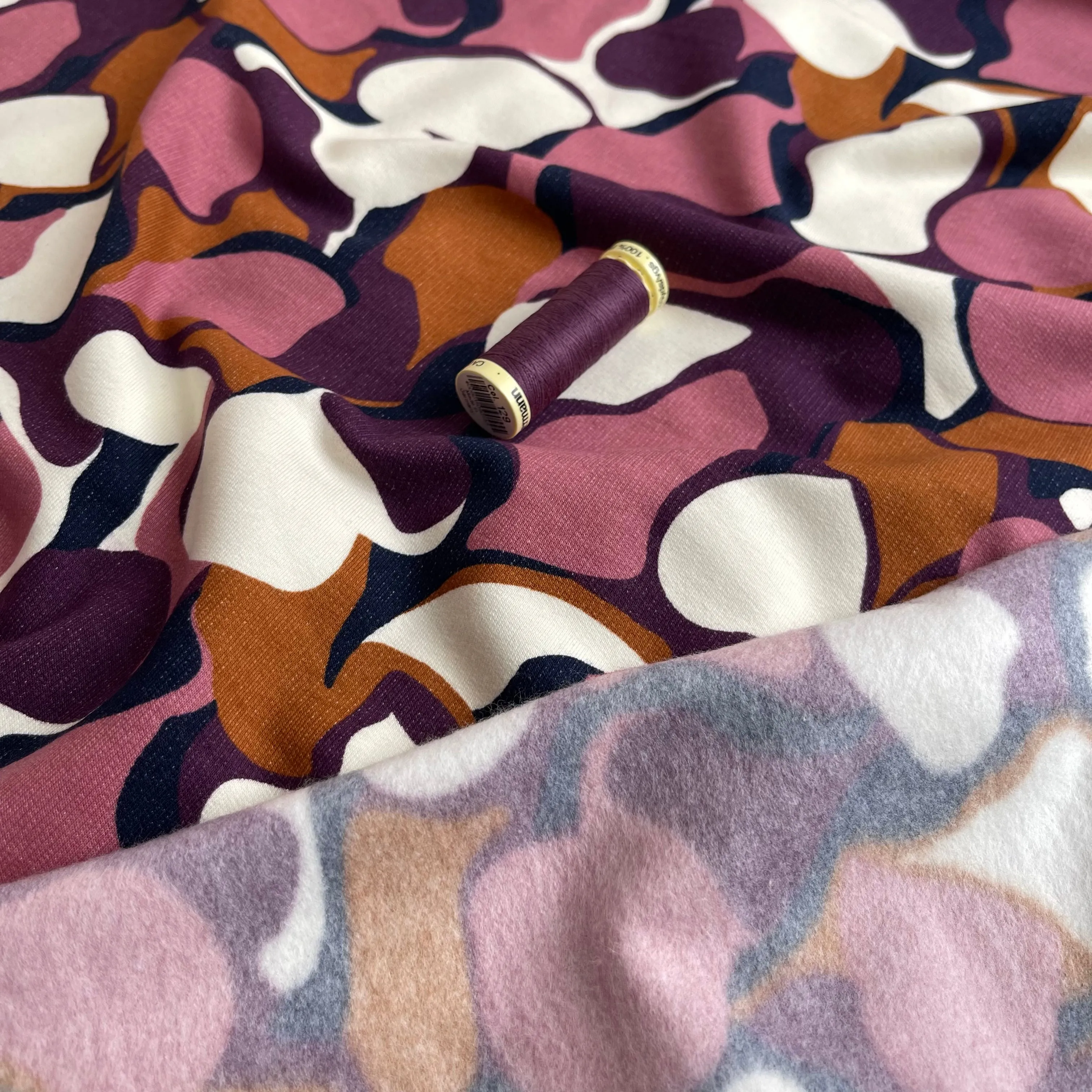 REMNANT 0.39 Metre - Abstract Shapes in Mauve Peach Soft Cotton Sweat-shirting Fabric