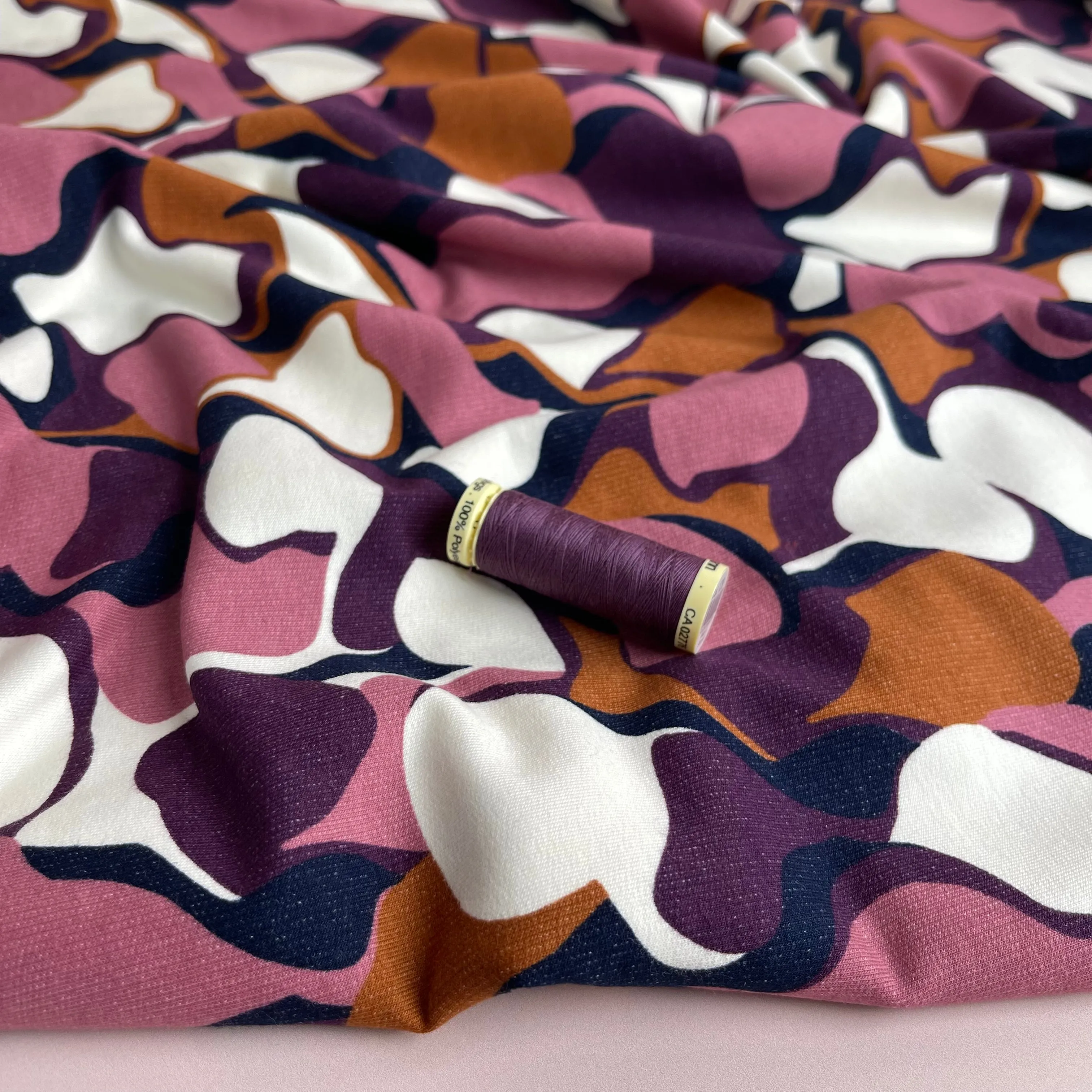 REMNANT 0.39 Metre - Abstract Shapes in Mauve Peach Soft Cotton Sweat-shirting Fabric