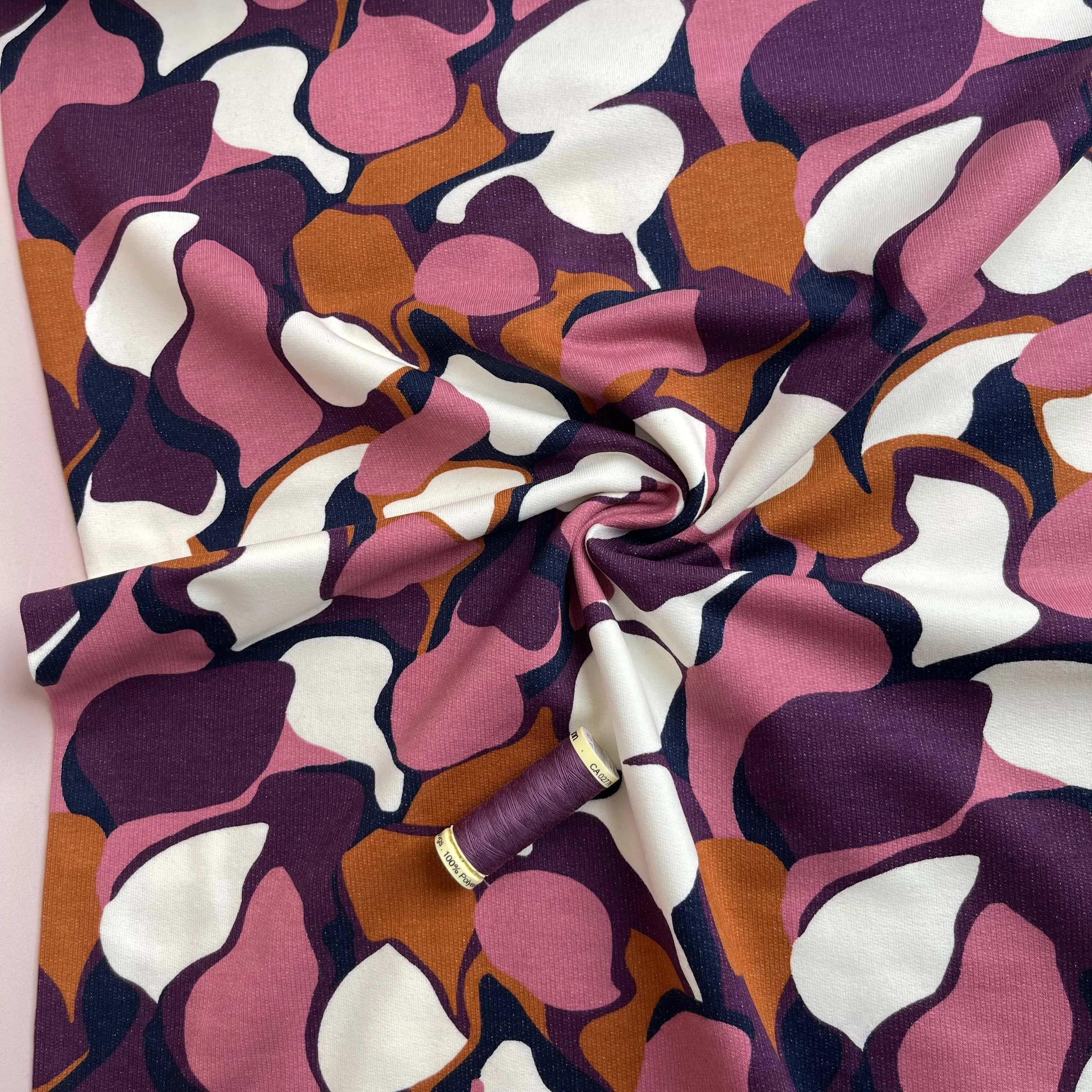 REMNANT 0.39 Metre - Abstract Shapes in Mauve Peach Soft Cotton Sweat-shirting Fabric