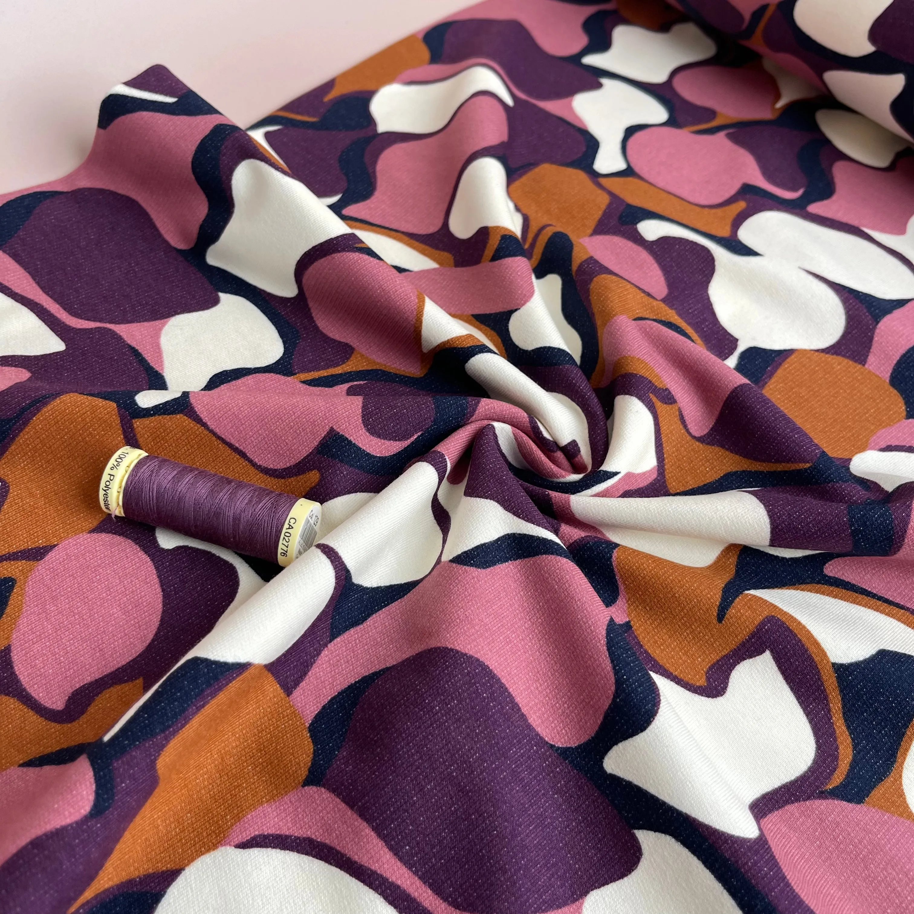 REMNANT 0.39 Metre - Abstract Shapes in Mauve Peach Soft Cotton Sweat-shirting Fabric