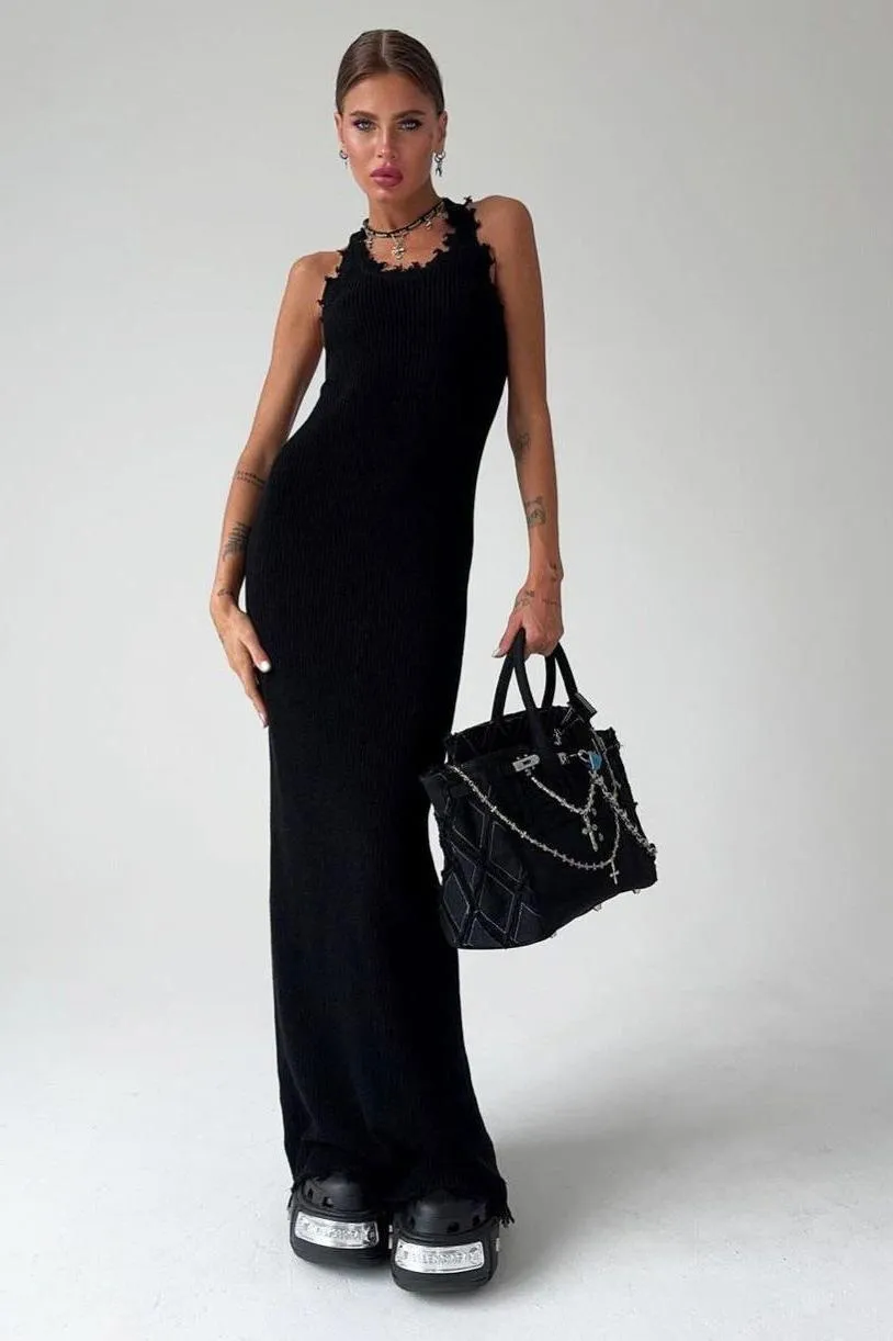 Slim Hip-wrapped Drape Knitted Long dress