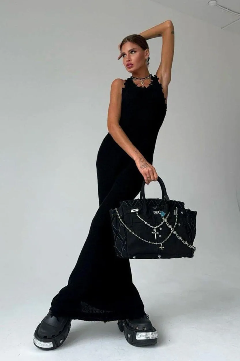 Slim Hip-wrapped Drape Knitted Long dress