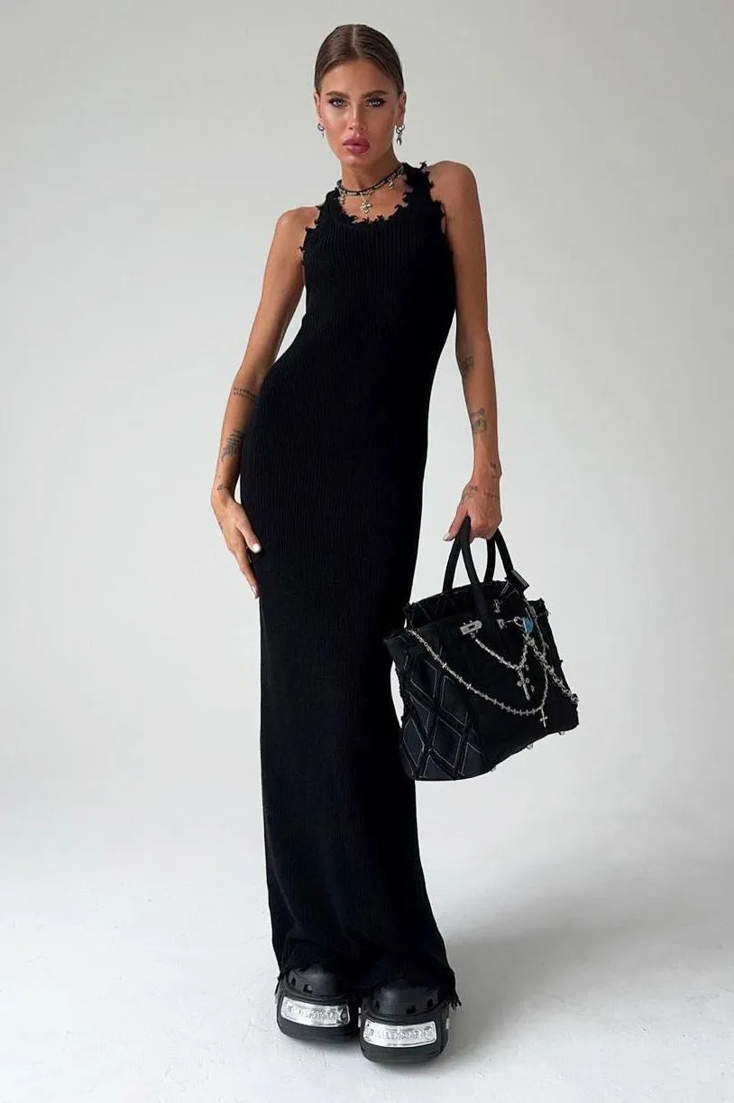 Slim Hip-wrapped Drape Knitted Long dress