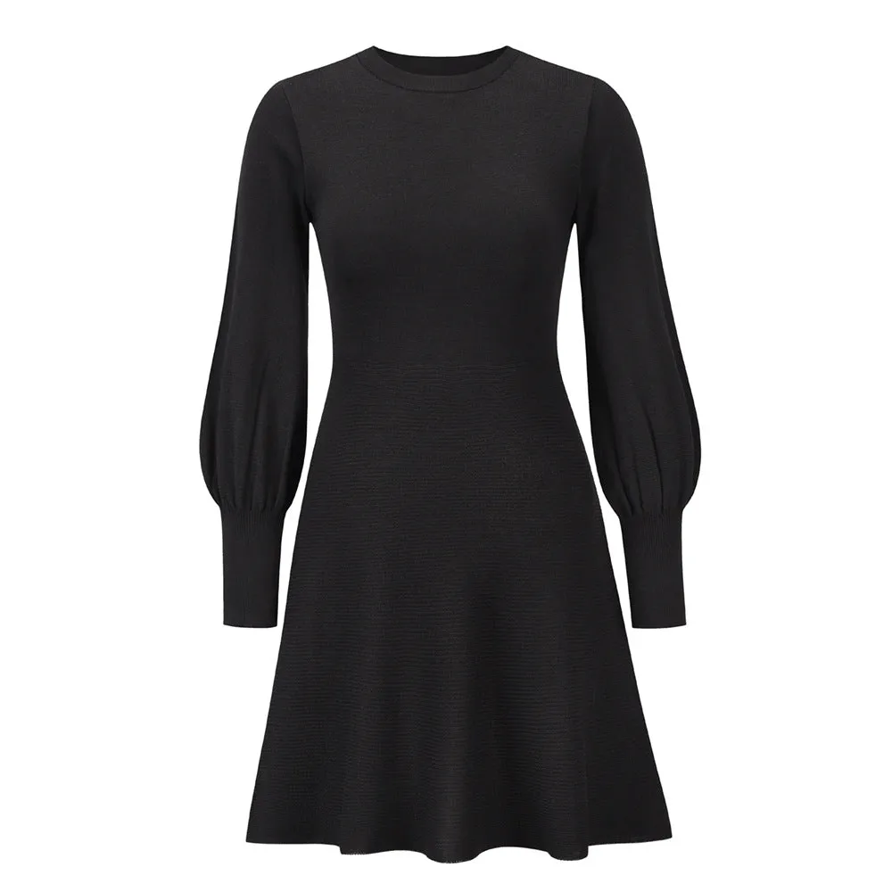 Solid Long Sleeve Knitting Mini Dress