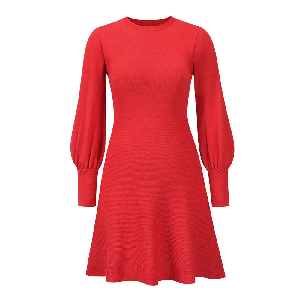 Solid Long Sleeve Knitting Mini Dress