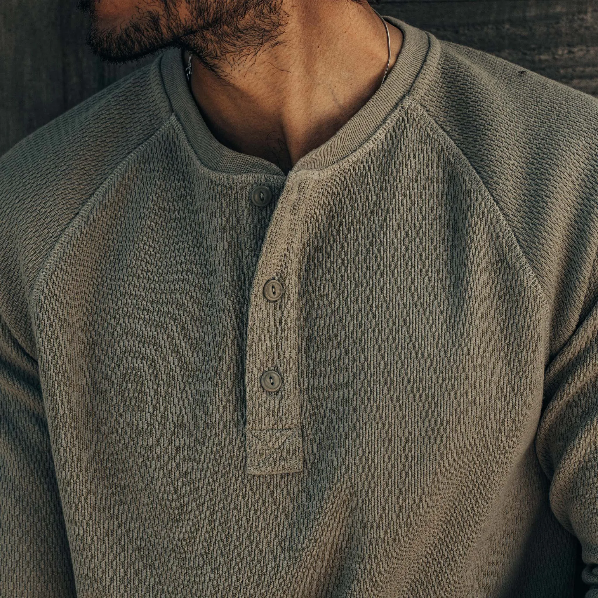 The Heavy Bag Waffle Henley in Army