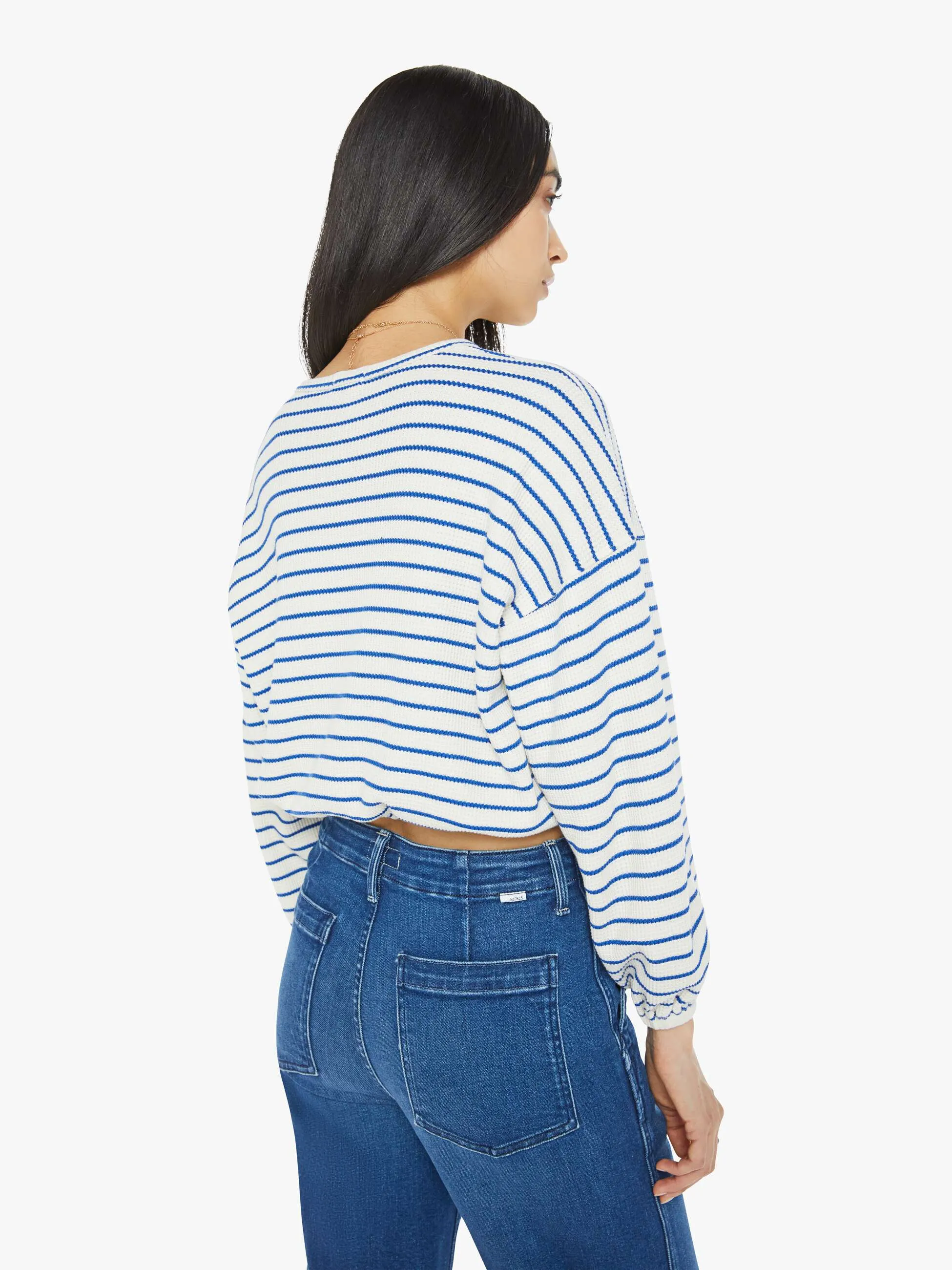 The L/S Swipe Crop - Cream And Blue