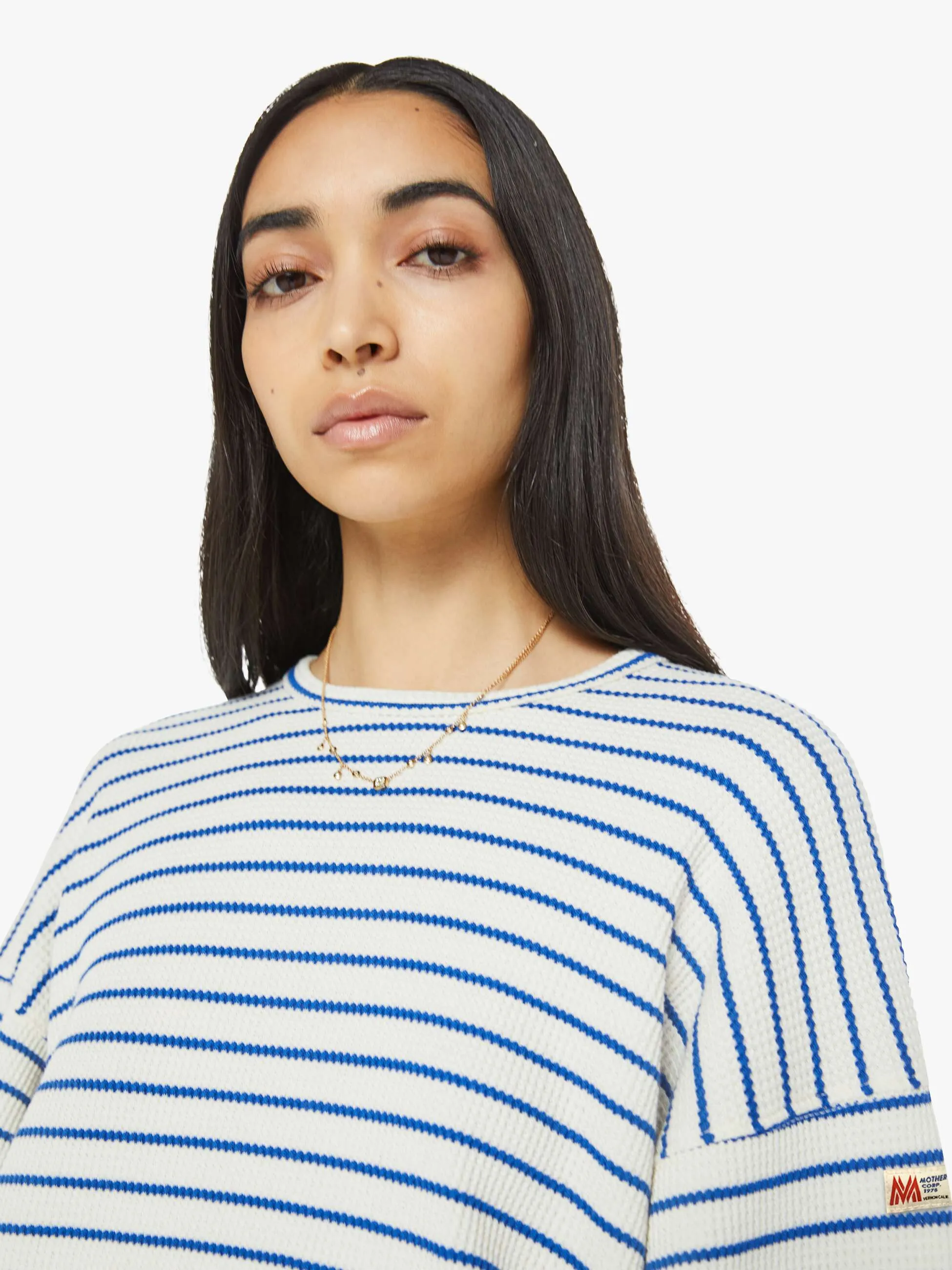 The L/S Swipe Crop - Cream And Blue