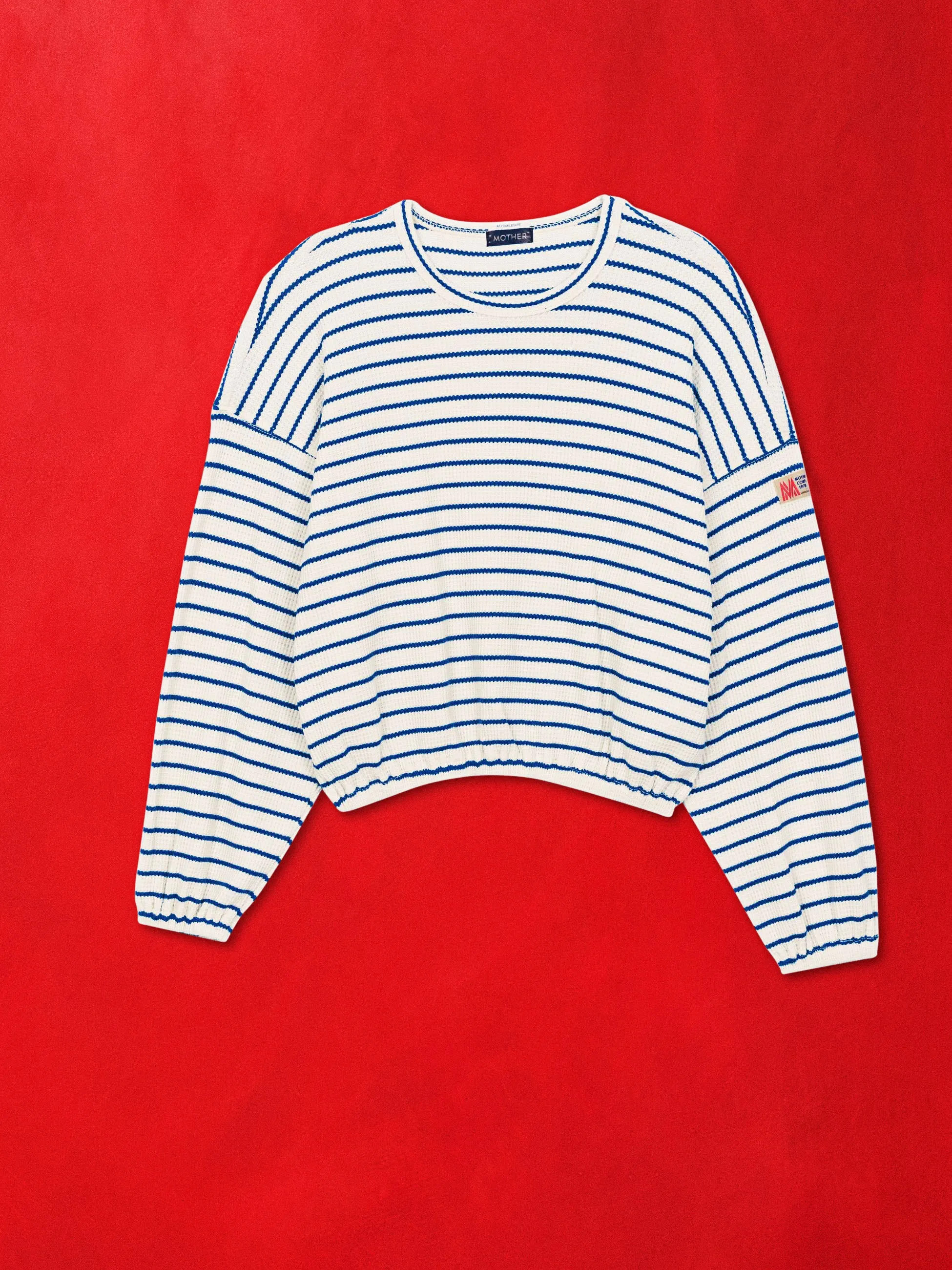 The L/S Swipe Crop - Cream And Blue