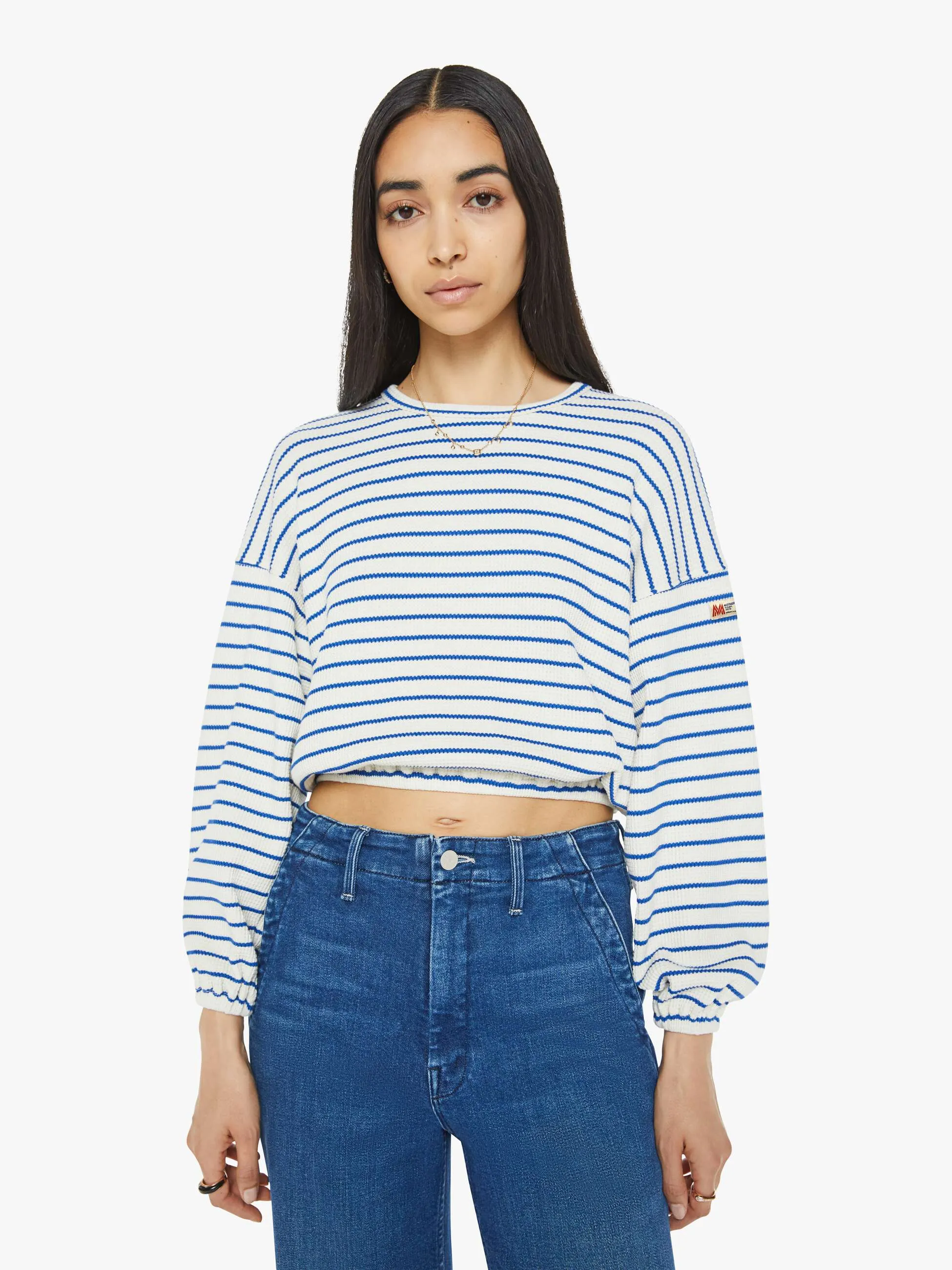 The L/S Swipe Crop - Cream And Blue