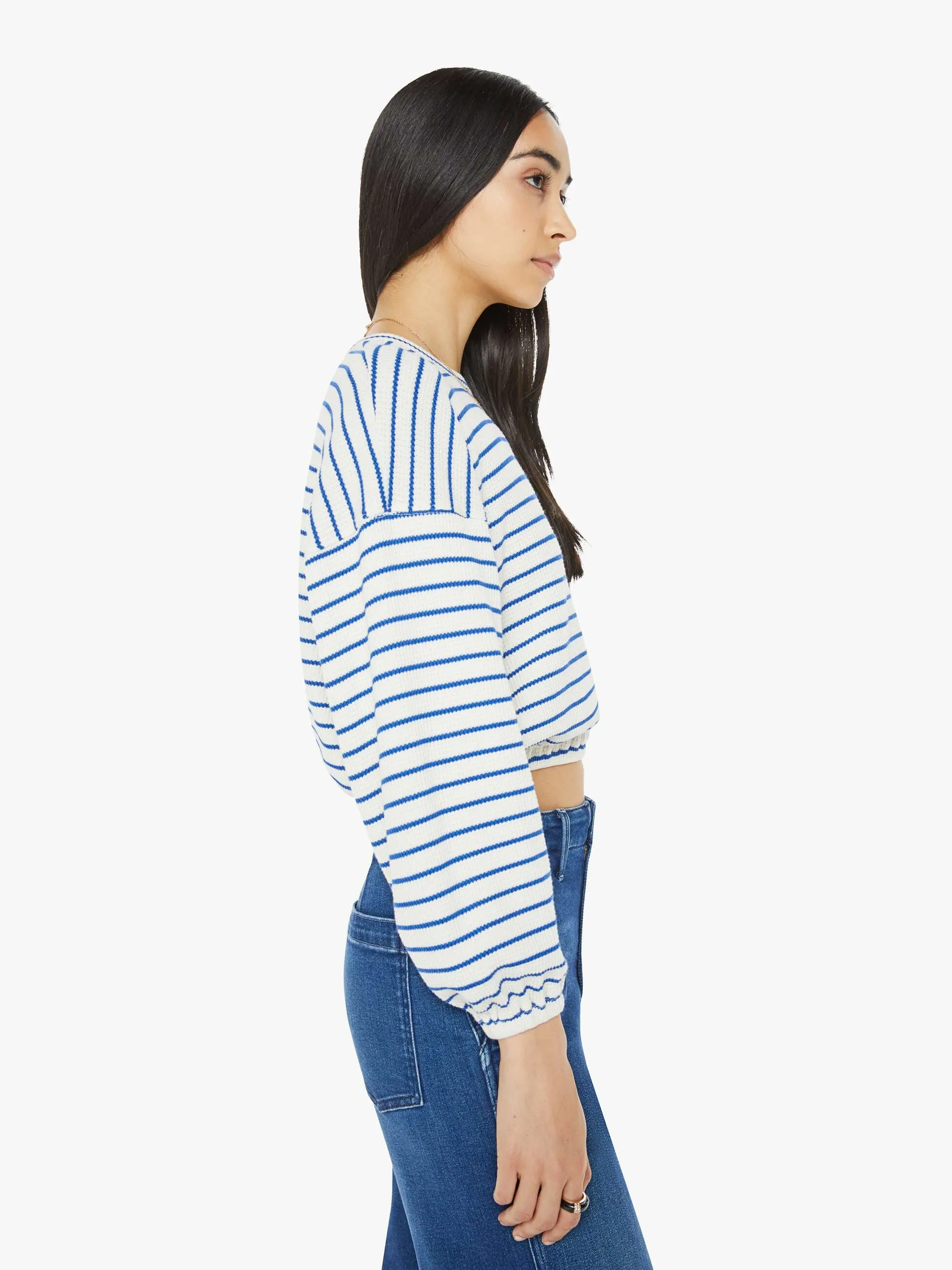 The L/S Swipe Crop - Cream And Blue