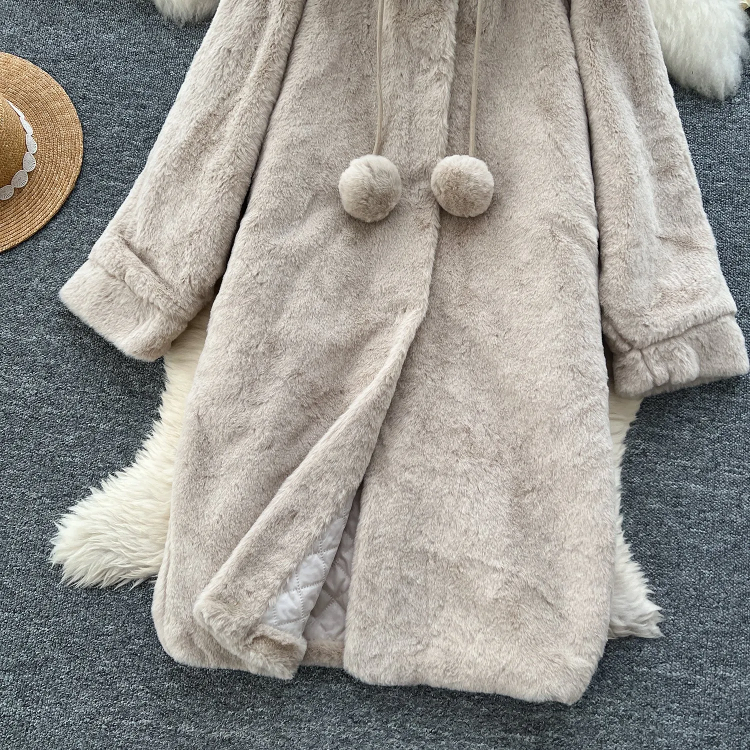 Thermal Fluffy Apricot Hooded Coat