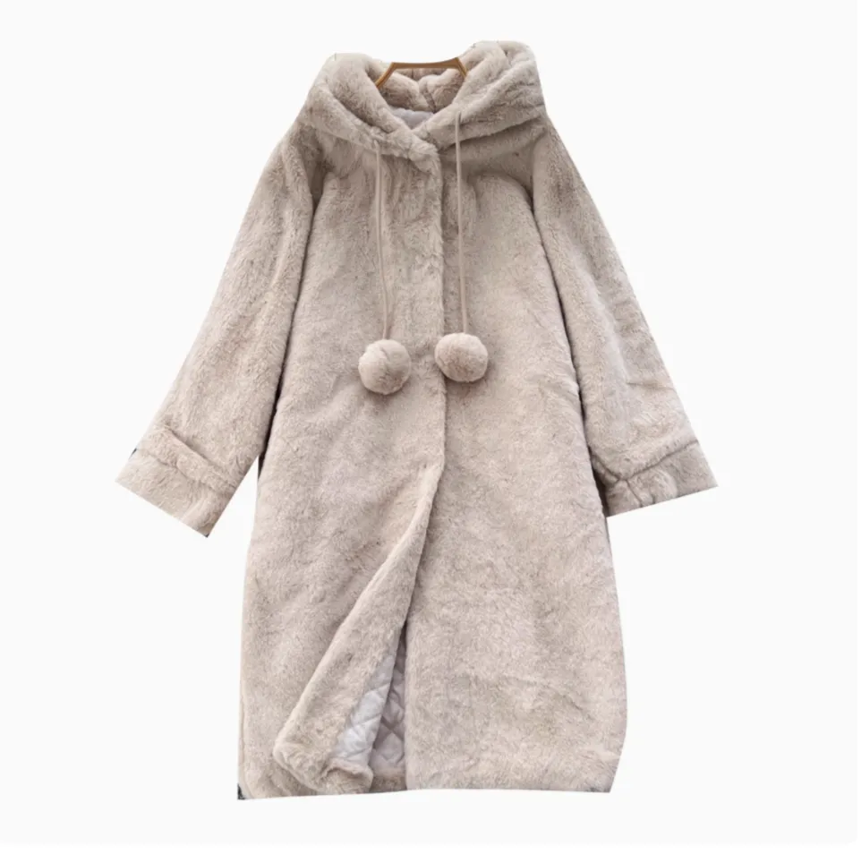 Thermal Fluffy Apricot Hooded Coat