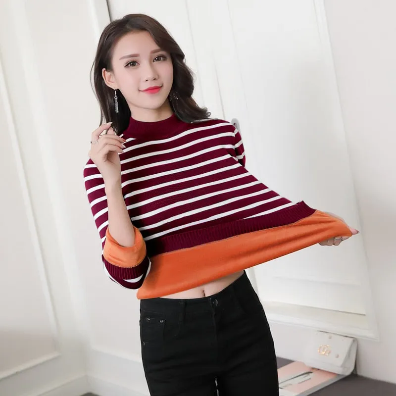 Thick Mock Neck Velvet Lady Sweater