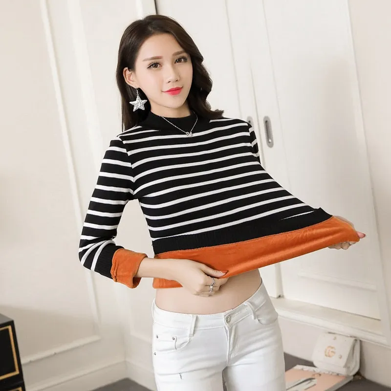 Thick Mock Neck Velvet Lady Sweater