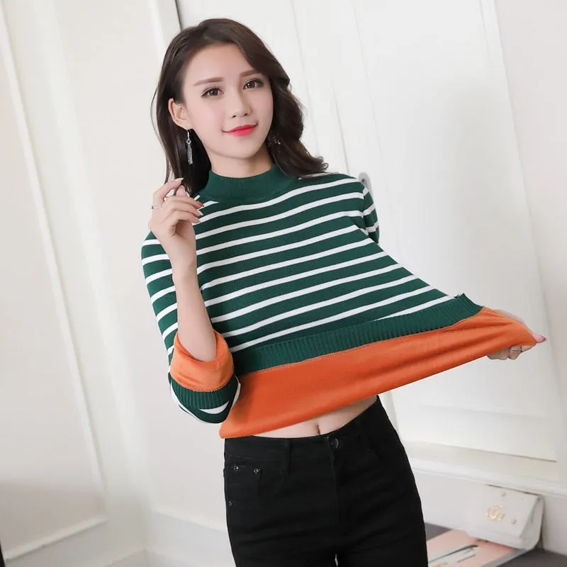 Thick Mock Neck Velvet Lady Sweater