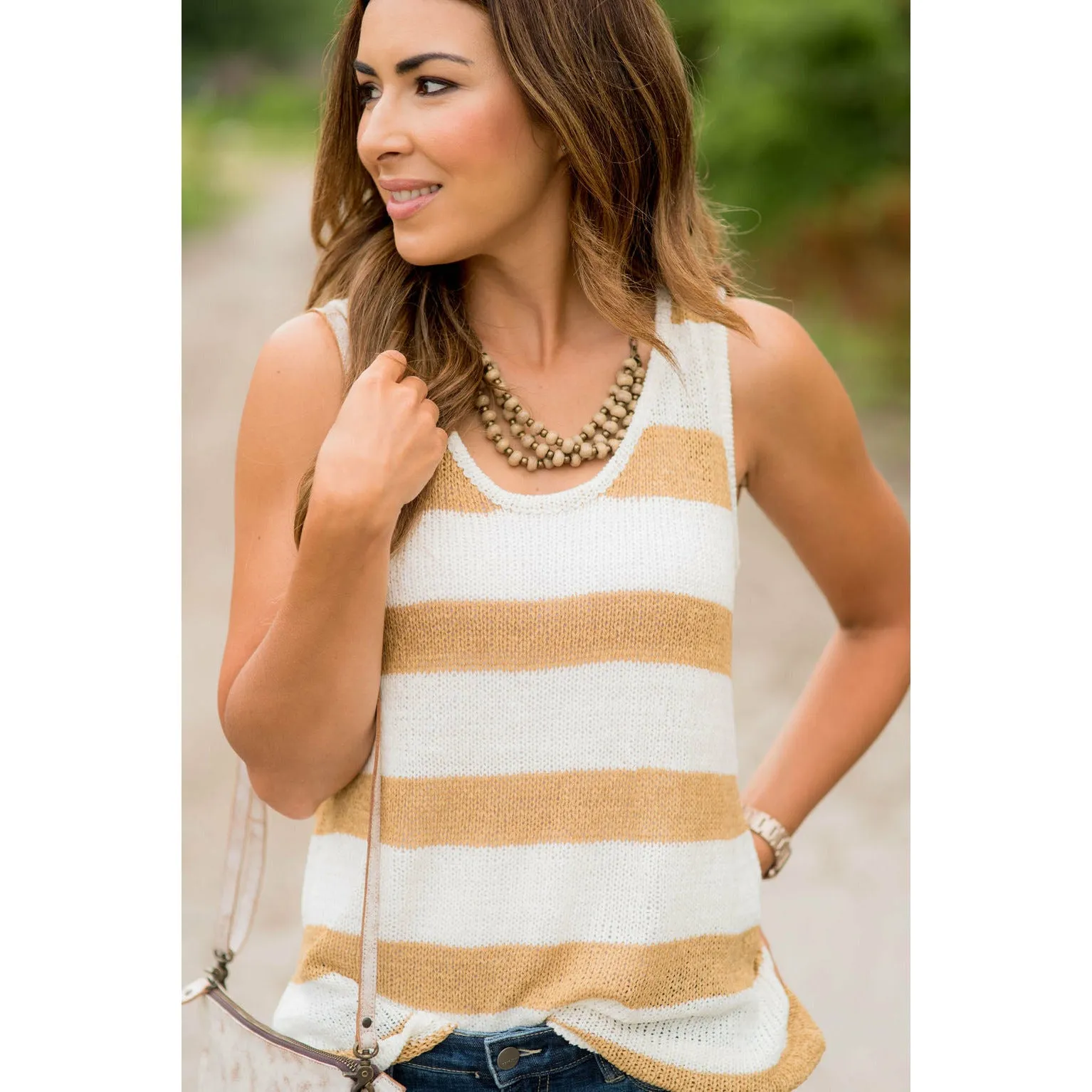 Thick Striped Knit Sweater Tank