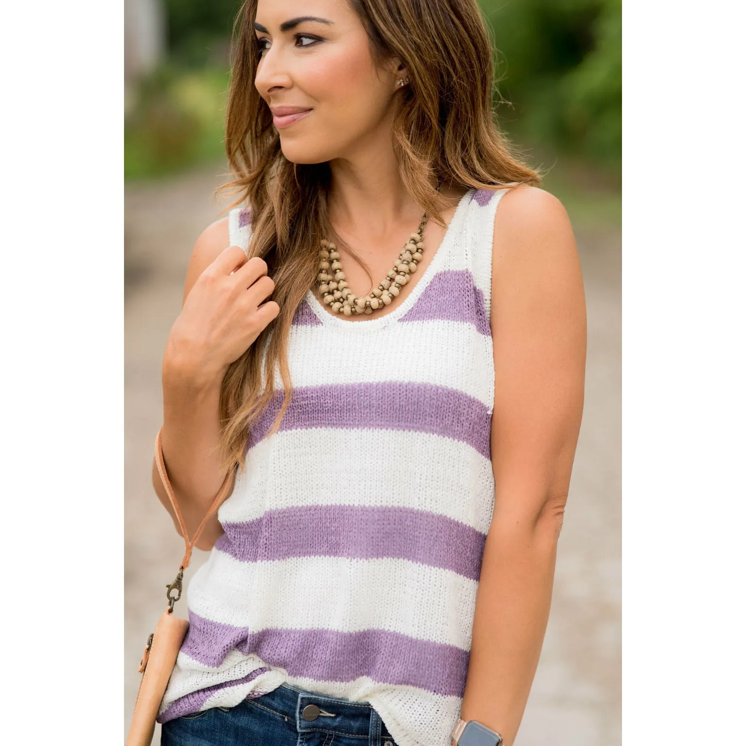 Thick Striped Knit Sweater Tank