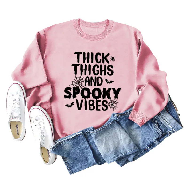 THICK THIGHS AND Loose Bottomed Long Sleeve Letter Sweater Women