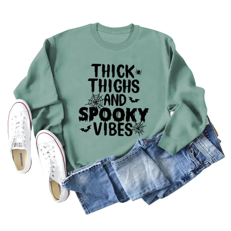 THICK THIGHS AND Loose Bottomed Long Sleeve Letter Sweater Women