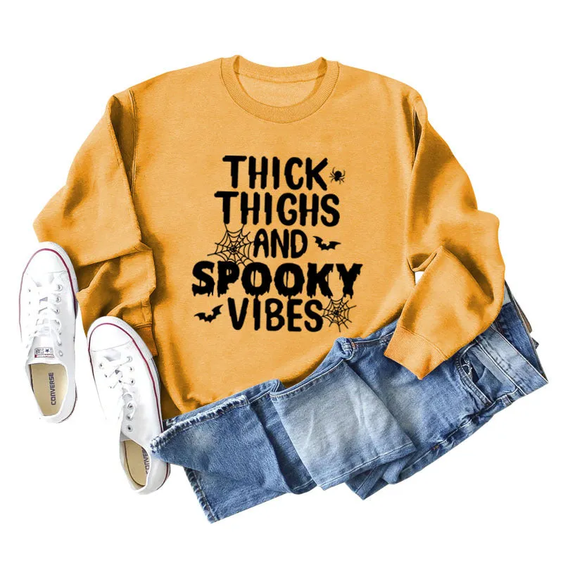 THICK THIGHS AND Loose Bottomed Long Sleeve Letter Sweater Women