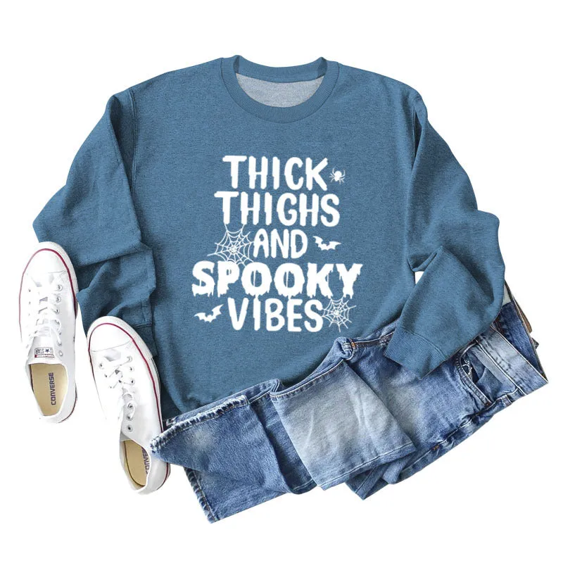 THICK THIGHS AND Loose Bottomed Long Sleeve Letter Sweater Women