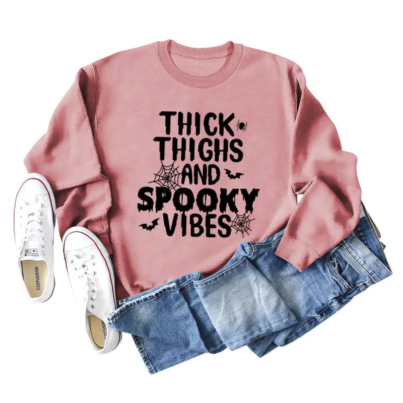 THICK THIGHS AND Loose Bottomed Long Sleeve Letter Sweater Women