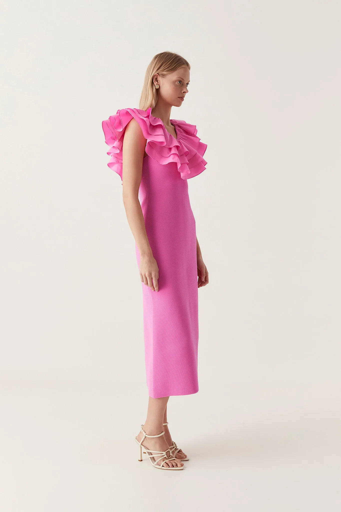 Transcendent Ruffle Midi Dress