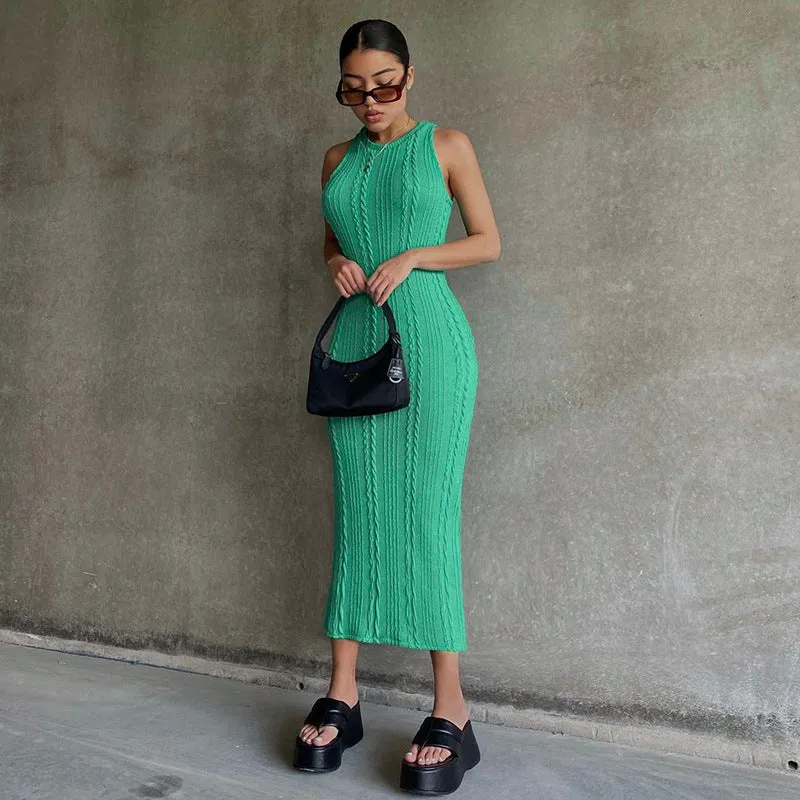 women knitted sleeveless round neck dress