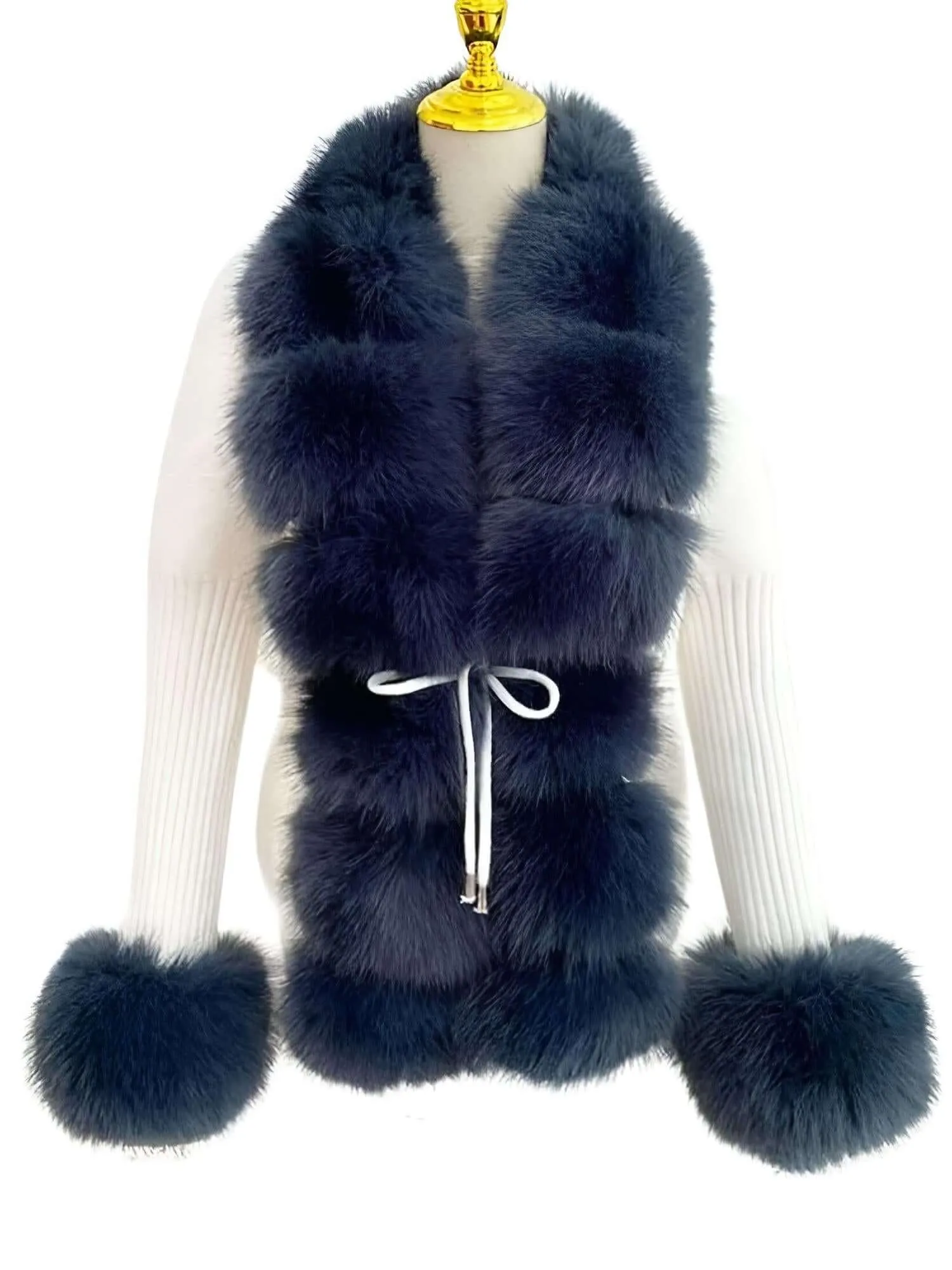 Women's Luxury Knitted Sweater Coat With Detachable Fur in 14 Colors!