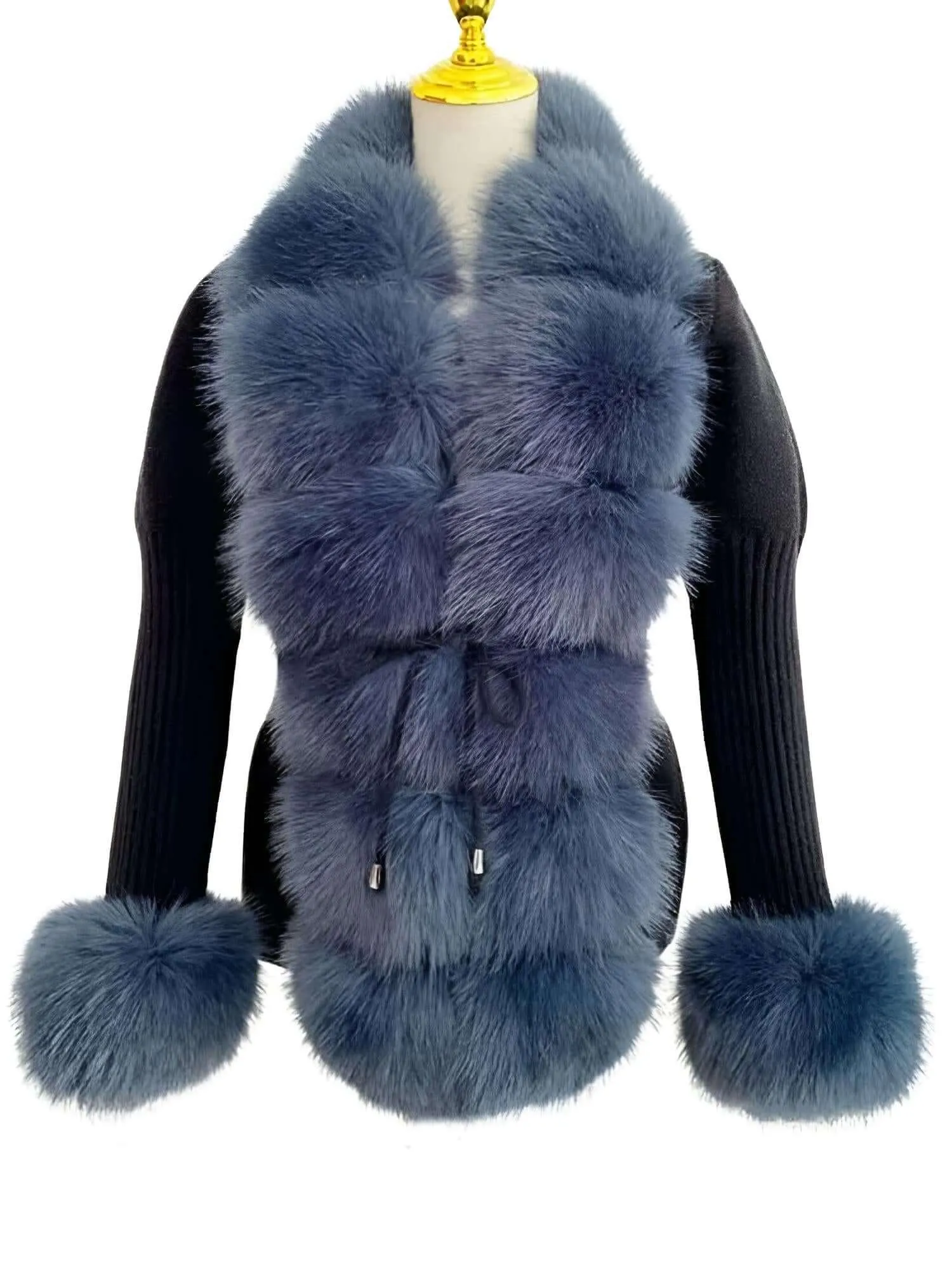 Women's Luxury Knitted Sweater Coat With Detachable Fur in 14 Colors!