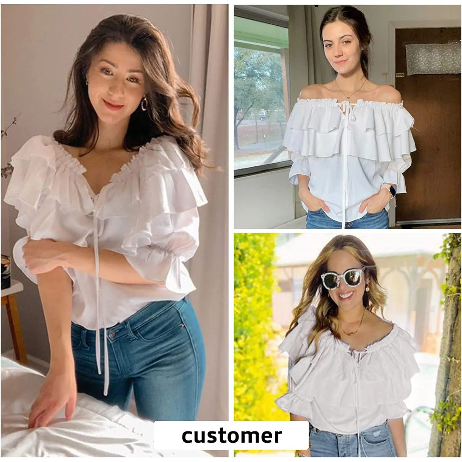 Women's Off Shoulder Ruffle Long Sleeve Shirt Casual Layered Top