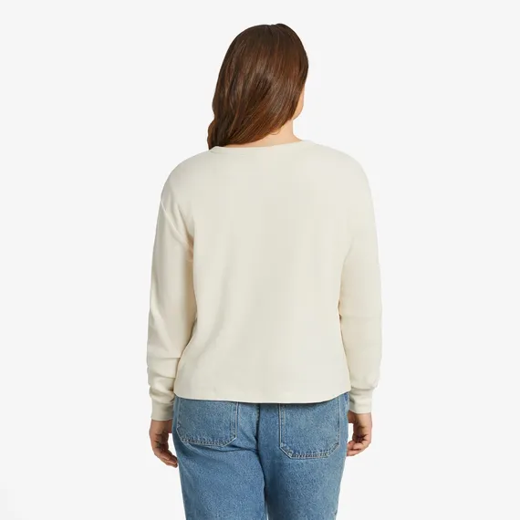 Women's Solid Boxy Thermal Long-Sleeve Henley - Putty White